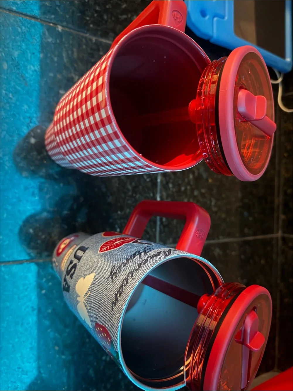 HydroJug Red Gingham & Denim Sticker Travel Mugs (Set of 2)